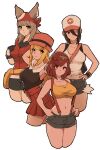  4girls absurdres alternate_costume babusgames breasts cosplay highres hilda_(pokemon) large_breasts may_(pokemon) may_(pokemon)_(cosplay) misty_(pokemon) misty_(pokemon)_(cosplay) morag_ladair_(xenoblade) multiple_girls mythra_(xenoblade) nia_(xenoblade) pokemon pyra_(xenoblade) serena_(pokemon) serena_(pokemon)_(cosplay) simple_background white_background xenoblade_chronicles_(series) xenoblade_chronicles_2 