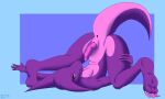  absurd_res animal_genitalia anthro anus butt feet genitals hi_res knot kobold lizard looking_at_viewer male nishi_(therobd) nude penis pink_body pink_eyes purple_body reptile scalie simple_background solo spread_legs spreading therobd 