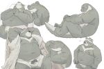 2022 absurd_res anthro asian_clothing bottomwear bulge clothing crocodile crocodilian crocodylid duo east_asian_clothing fundoshi hi_res humanoid_hands huynhduyad14 japanese_clothing kemono lying male mammal moobs nipples overweight overweight_male reptile scalie scar shorts sitting underwear ursid 