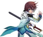  asbel_lhant blue_eyes brown_hair jacket long_sleeves male male_focus official_art ready_to_draw sheath sheathed short_hair sword tales_of_(series) tales_of_graces weapon 