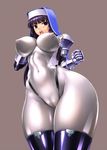  black_hair bodysuit breasts cameltoe covered_nipples elbow_gloves gloves habit huge_breasts kamori_sayaka nun open_mouth original rindou_(radical_dream) skin_tight solo thighhighs wide_hips 
