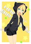  bad_id bad_pixiv_id bike_shorts blonde_hair highres hood hoodie original samuraig solo spandex 