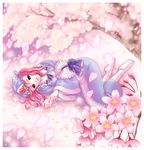  bad_id bad_pixiv_id cherry_blossoms douji japanese_clothes lying petals pink_eyes pink_hair saigyouji_yuyuko short_hair touhou 
