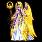  armor athena athena_(saint_seiya) cloth dress female full_body goddess gradient gradient_background kido_saori kidou_saori long_hair purple_hair saint_seiya saori_kido shield solo wings 