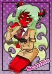  demon_girl double_gold_lacytanga fang formal gun horns panty_&amp;_stocking_with_garterbelt red_skin scanty scanty_(psg) smile weapon 