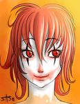  clown female genderswap gradient gradient_background makeup mcdonald's mcdonalds red_eyes red_hair ronald_mcdonald rule_63 short_hair smile solo whiteface 