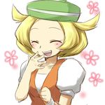  bel_(pokemon) blonde_hair blush closed_eyes flower fukumitsu_(kirarirorustar) hat laughing pokemon pokemon_(game) pokemon_bw smile solo 