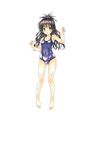  1girl barefoot blush feet female full_body highres legs long_hair photoshop simple_background solo swimsuit thighs to_love-ru toes toloveru yuuki_mikan 