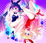  2girls animal_ears breasts bunny_girl bunnysuit cleavage multiple_girls panty_&amp;_stocking_with_garterbelt panty_(character) panty_(psg) smile stocking_(character) stocking_(psg) tail 