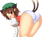  animal_ears ash_(pixiv) ass bad_id bad_pixiv_id blush brown_eyes brown_hair cat_ears cat_tail chen hat panties solo tail tears touhou underwear 
