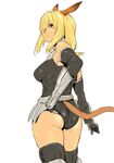  adjusting_clothes adjusting_leotard animal_ears armor artist_request ass blonde_hair cat_ears final_fantasy final_fantasy_xi gloves leotard long_hair mithra solo tail thighhighs 