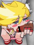  blonde_hair blue_eyes blush_stickers dress fellatio fingering glory_hole hetero kazgok long_hair masturbation official_style oral panties panty_&amp;_stocking_with_garterbelt panty_(psg) penis pinky_out pussy_juice red_dress skirt toilet toilet_use underwear 