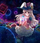  animal_ears apron bunny_ears cube dress frills hat irisu_kyouko irisu_shoukougun! long_hair red_eyes silver_hair solo sphere witch_hat yakka 