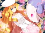  blonde_hair blue_eyes cattleya_(pokemon) elite_four gen_5_pokemon hat itsuki_(nightlight) long_hair musharna pokemon pokemon_(creature) pokemon_(game) pokemon_bw sparkle very_long_hair 