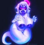  accessory areola big_breasts black_background black_sclera boo_(mario) breasts crossgender eyelashes female genitals ghost ghost_tail glowing glowing_eyes hair_accessory hi_res huge_breasts humanoid jewelry king_boo lewdlagoon looking_at_viewer luigi&#039;s_mansion mario_bros nintendo nipples nude open_mouth purple_areola purple_eyes purple_nipples purple_tongue pussy simple_background solo spirit thick_thighs tongue tongue_out undead video_games white_body wide_hips 