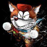  1:1 2016 angry angry_eyes anthro black_background brown_body brown_fur canid canine canis clothed clothing dora-nichov doraemon ears_up fur hat headgear headwear hi_res machine male mammal mt_tg red_nose robot scarf shaded sharp_teeth simple_background snout solo teeth the_doraemons whiskers wolf 