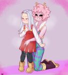  absurd_res age_difference ashido_mina boots breasts clothing duo eri_(mha) female female/female footwear hair hi_res horn horned_humanoid humanoid my_hero_academia pink_body pink_hair pink_skin red_eyes size_difference toku909 