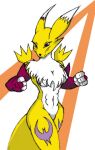  1girls anthro bandai_namco blue_eyes breasts canid canine digimon digimon_(species) digital_media_(artwork) female fist fox fur mammal muscular nipples nude reddragonkan renamon solo yellow_body yellow_fur 