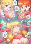  alien big_breasts blonde_hair breasts comic english_text female genitals group hair hi_res human human_focus larger_female licking male male/female mammal mario_bros metroid metroid_(species) nintendo nipples not_furry oral penile penis penis_lick princess_daisy princess_peach samus_aran sex size_difference supersatanson text tongue tongue_out video_games 