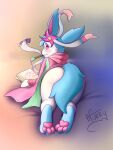  blush eeveelution furry_in_a_hurry generation_6_pokemon hi_res looking_at_viewer male_(lore) nintendo painting pawpads paws pokemon pokemon_(species) solo sylveon video_games wandy_the_sylveon 