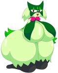  absurd_res anthro big_breasts big_butt black_pupils breasts butt cyandrive98 female generation_9_pokemon green_body hi_res huge_breasts huge_butt huge_thighs hyper hyper_breasts hyper_butt hyper_hips hyper_thighs kneeling looking_at_viewer meowscarada nintendo open_mouth pokemon pokemon_(species) pupils red_eyes solo thick_thighs video_games 