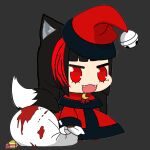  animal_ear_fluff christmas_ornaments drawing fox_girl hat indie_virtual_youtuber kirukurofoxy kitsune kitsuru_kurofoxy meme mole mole_under_eye multicolored_hair non-web_source padoru_(meme) red_eyes santa_hat self_upload 