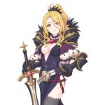  armor blonde_hair christina_(princess_connect!) dress gloves holding holding_sword holding_weapon looking_at_viewer official_art pauldrons princess_connect! shoulder_armor sword vambraces weapon 