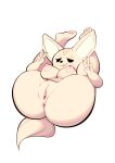  3_toes aggressive_retsuko anthro anus barefoot big_butt breasts butt canid canine feet female fennec fenneko flexible fox genitals gesture hi_res huge_butt legs_behind_head legs_up mammal nipples pawpads pink_pawpads pussy sanrio simple_background soles solo toes v_sign white_background xu53r 