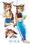  2021 5_fingers anthro blue_eyes braided_hair breasts caracal caracal_(genus) clothed clothing digital_media_(artwork) eyebrows eyelashes felid feline female fingers hair hi_res hihikori mammal smile 