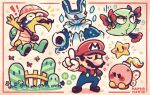  blonde_hair blue_overalls blue_robe bob-omb bombette boo_(mario) bow bow_(paper_mario) braid crown crystal_king facial_hair fence gloves grass helmet kolorado koopa_troopa mario mustache one_eye_closed oniri_boy overalls paper_mario_64 pith_helmet red_bow red_headwear red_shirt robe shirt star_(symbol) twink_(paper_mario) white_gloves yellow_eyes 