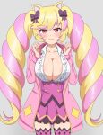  animal_humanoid areola big_breasts blonde_hair blush bow_ribbon breasts cat_humanoid clothed clothing domestic_cat exposed_breasts felid felid_humanoid feline feline_humanoid felis female hair hi_res himeko_mashima huge_breasts humanoid legwear mammal mammal_humanoid multicolored_hair open_mouth pantyhose partially_clothed pink_eyes pink_hair sanrio show_by_rock!! simple_background solo two_tone_hair 