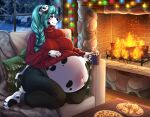  anthro belly beverage big_belly big_breasts blue_hair bottomwear braided_hair breasts candy canid canine canis chocolate christmas_lights clothed clothing cookie cozy dalmatian dessert domestic_dog female fire fireplace food fully_clothed furniture hair holidays hot_chocolate inside kneeling mammal mug navel on_sofa outie_navel pants pillow plate pregnant pregnant_female relaxing smile snow snowing sofa solo spottedtigress steam sweater topwear turtleneck window winter 
