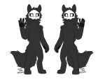  2021 4_fingers 5_fingers absurd_res anthro black_body black_fur black_pawpads black_sclera body_tuft canid canine canis changed_(video_game) cheek_tuft chest_tuft claws duo endertony facial_tuft fangs fingers fluffy fluffy_tail fur goo_creature head_tuft hi_res looking_at_viewer male male/male mammal mask neck_tuft no_pupils pawpads paws puro_(changed) simple_background tail_tuft tuft white_background white_eyes wolf 
