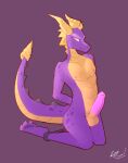  activision angry anthro balls bound cuff_(restraint) dragon genitals hi_res horn lynnsnowmew male nipples penis purple_body purple_eyes restraints scalie shackled shackles solo spyro spyro_the_dragon thick_thighs video_games western_dragon 