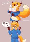  4_fingers absurd_res anthro canid canine clothing comic dialogue english_text eyebrow_through_hair eyebrows female fingers fox fur gloves hair handwear hi_res jasminthemanticore jumpsuit mammal motion_lines orange_body orange_eyes orange_fur speech_bubble tail text tight_clothing translucent translucent_hair white_body wide_hips zipper 