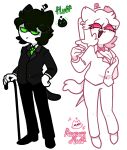  alpha_channel anthro black_hair bow_tie breasts cane clothing duo felid feline female fluff_(sir_fluff) green_eyes hair hat headgear headwear humanoid knife looking_at_viewer male mammal necktie open_mouth open_smile pink_body pink_eyes pink_hair ponytail reverse_fluff simple_background sir_fluff smile suit top_hat transparent_background white_body 