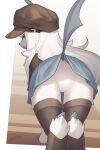  2022 absol absurd_res bottomwear butt clothed clothed_feral clothing digital_media_(artwork) female feral fur generation_3_pokemon hair hi_res kemono legwear looking_at_viewer looking_back lute_(zinfyu) nintendo no_underwear pokemon pokemon_(species) quadruped skirt solo thigh_highs upskirt video_games zinfyu 