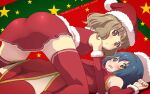  2girls ass awa blush breasts character_request china_dress chinese_clothes christmas dress gloves hat long_hair looking_at_viewer multiple_girls open_mouth red_dress santa_hat short_hair thighhighs yuru_yuri 