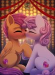  &lt;3 absurd_res blush dinoalpaka equid equine female female/female feral feral_on_feral friendship_is_magic hasbro hi_res horn kissing mammal mistletoe my_little_pony pegasus plant scootaloo_(mlp) sweetie_belle_(mlp) unicorn wings young 