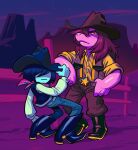  absurd_res ambiguous_gender angusburgers anthro boots clothing cowboy cowboy_hat deltarune duo fence footwear hat headgear headwear hi_res human kris_(deltarune) mammal night outside sky star susie_(deltarune) undertale_(series) video_games 