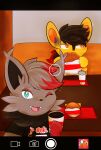  absurd_res anthro camera_view canind chillyspicky duo felid female food generation_4_pokemon generation_5_pokemon hi_res luxio male mammal nintendo pokemon pokemon_(species) shaleen_(chillyspicky) tadeo_(chillyspicky) video_games zorua 