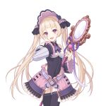  blonde_hair hand_mirror holding holding_mirror long_hair looking_ahead looking_at_viewer mirror official_art princess_connect! purple_eyes thighhighs transparent_background yuki_(princess_connect!) 