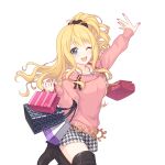  bag black_footwear boots checkered_clothes checkered_skirt handbag holding holding_bag houndstooth jacket long_hair long_sleeves official_art one_eye_closed pink_jacket princess_connect! skirt suzuna_(princess_connect!) tachi-e thigh_boots transparent_background 