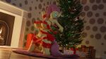  3d_(artwork) absurd_res anthro anthrofied big_breasts breasts christmas christmas_tree clopmaestroman digital_media_(artwork) equid equine female fluttershy_(mlp) friendship_is_magic hasbro hi_res holidays kneeling mammal my_little_pony plant solo tree 