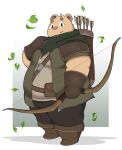  2022 anthro arrow_(weapon) belly big_belly bow_(weapon) brown_body clothed clothing hi_res inigo_(kusosensei) kemono kusosensei leaf male mammal overweight overweight_male ranged_weapon solo ursid weapon 