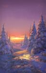  cloud colorful commentary cyclecircle english_commentary fantasy glowing highres nature no_humans original outdoors scenery snow sunset tree wolf 