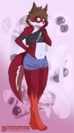  abstract_background anthro bottomwear brown_eyes brown_hair canid canine canis clothing crop_top cutoffs denim denim_clothing fan_character fur girly hair male mammal orange_body orange_fur raunchyhaunches red_body river_wolfe shirt shorts solo topwear white_body white_fur wolf 