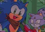  anthro blaze_the_cat camera_view clothed clothing domestic_cat duo eulipotyphlan fangs felid feline felis female gloves handwear hedgehog hi_res male male/female mammal scarf sega simple_background smile sonic_boom sonic_the_hedgehog sonic_the_hedgehog_(series) spidercheetos surprised_expression teeth text 