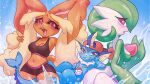  anthro baseball_cap blush breasts clothing eeveelution eyelashes female feral fin furrymon gardevoir generation_1_pokemon generation_3_pokemon generation_4_pokemon group hat headgear headwear hi_res humanoid larger_anthro looking_at_viewer lopunny mammal nintendo open_mouth pokemon pokemon_(species) pondis pose size_difference smaller_feral the_chalkeaters tongue tongue_out trio vaporeon vaporeon_rapper video_games water 