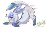 &lt;3 &lt;3_eyes absurd_res ahkin blue_body blue_eyes blush eeveelution egg female feral generation_4_pokemon glaceon hi_res nintendo open_mouth pokemon pokemon_(species) simple_background solo tongue tongue_out video_games white_background 